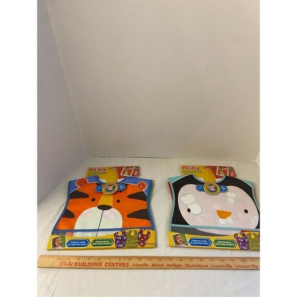 Nuby baby led feeding bib pack x 2 penguins tigers - Picture 1 of 2